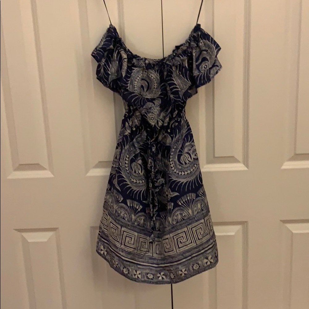 Tropical Silk Strapless Ruffle Dress